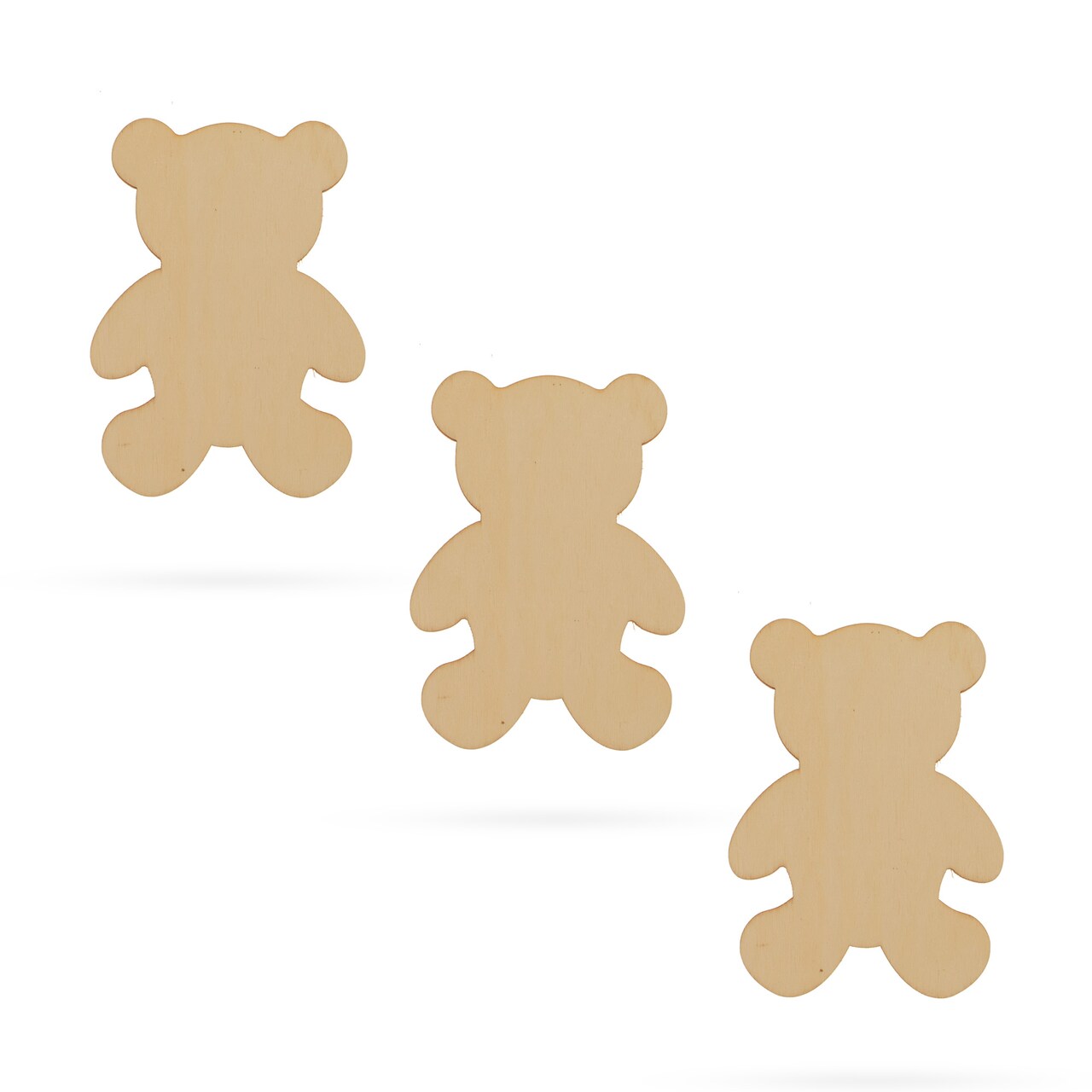 3 Teddy Bears Unfinished Wooden Shapes Craft Cutouts DIY Unpainted 3D Plaques 4 Inches